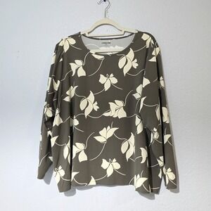 Lands End Rash Guard Swim Shirt  Mute Olive Green Floral Long Sleeve UPF Sz 3X